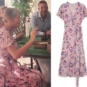 Tanya Taylor Blaire Wrap Midi Dress Floral Pink Taylor Soft Size 6 Ruffle